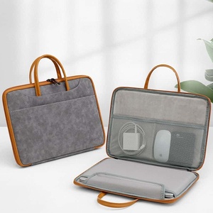 Laptop Sleeve Faux Suede Gray Handle Closure Waterproof Protective Case for Travel Business Use - Product Image 2