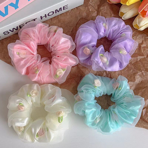 Elastico per capelli in organza <span class=keywords><strong>rosa</strong></span> shocking a forma di <span class=keywords><strong>rosa</strong></span>, stile Kawaii, per donne e ragazze, ideale per matrimoni, sposa, feste, accessorio floreale dolce e grazioso - Product Image 1
