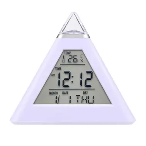 LED del reloj despertador Digital termómetro electrónico temperatura fecha calendario reloj de tiempo de cambio de Color de la pirámide de noche niños Luz