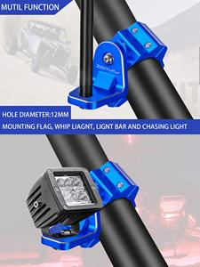 Support de lumière de fouet UTV, support de drapeau UTV rotatif à 360 ° pour barre de rouleau de 1.75 "à 2" de Polaris RZR, <span class=keywords><strong>Can</strong></span> <span class=keywords><strong>Am</strong></span>, Talon, Commander,(1 pièce bleu) - Product Image 2