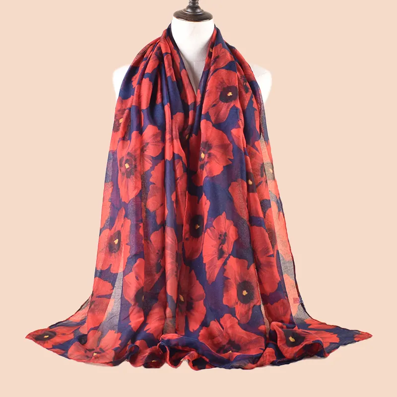 New Elegant And High Quality Balinese Yarn Flower Print Women's Breathable Light And Thin Scarves Tourism Shawl Wholesale