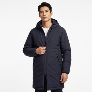 Men's Long Hooded Puffer Jacket Zipper Closure Windproof <b>Thick</b> Polyester <b>Winter</b> <b>Coat</b> Casual Style Solid Color - Product Image 1