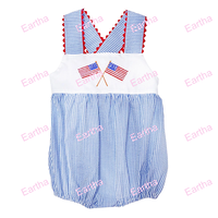 Ensembles de vêtements pour bébé, tenues d'été en seersucker pour le 4 juillet, combinaison pour bébé avec broderie drapeau, ensemble de barboteuses pour bébé
