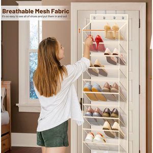 12 Tier Over The Door Shoe Organizer Breathable Mesh Hanging <b>Rack</b> For Closet <b>Storage</b> Shoe Holder Fit 24 Pairs - Product Image 5