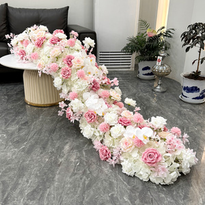 Handmade Flower Table Runner White Hydrangea Mixed Pink Rose <b>Artificial</b> Flowers Wedding Decoration Romantic Dreamy Style - Product Image 1
