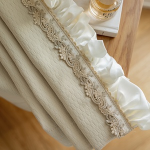 ZSTARR solide rideaux de luxe pour salon Beige rideaux pour chambre champignon dentelle épissage fenêtre traitements panneau stores - Product Image 2