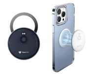 Dispositif de traduction portable, assistant de téléphone mobile IA, design rond noir et blanc, couleur unie
