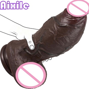 Dildo incurvé noir énorme et épais BBC à double densité avec ventouse puissante, pour stimulation du point G et usage anal, pour hommes et femmes - Product Image 1