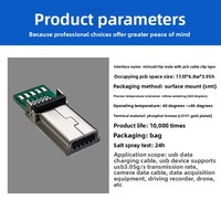 Connecteur MINI USB 10P mâle personnalisé en usine, type sandwich avec PCB, 10 points de soudure