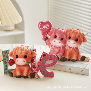 Adorno Decorativo de Pareja de Terneros de Dibujos Animados para el Día de San Valentín, Pequeño, Hecho a Mano con Resina Sintética, para Interiores, Regalo - Product Image 2