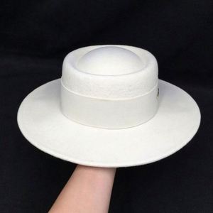 Winter Autumn 100% Wool Felt Flat Top Boater Hat Wholesale 2021 <b>White</b> <b>Fedora</b> Hat Women - Product Image 3