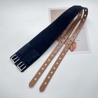 Damen Gürtel Western Gürtel Y2K Gürtel Vintage Wildleder Doppelschnalle Breiter Taillengürtel Eleganter Dekorativer Riemen für Kleider und Lange Mäntel