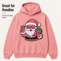 En gros, patchs en chenille personnalisés rose Père Noël, badges brodés thermocollants en vrac (cœur de Noël, lunettes, signe de paix)