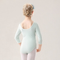 BX4085 Maillot de Ballet para Niñas con Cuello Peter Pan y Manga Media, Falda Moldeadora, Traje de Danza para Entrenamiento