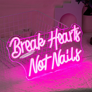 Letrero LED de Neón Profesional Personalizado con el Logotipo 'Break Hearts Not Nails' para Decoración de Pared de Salón de Uñas o Estudio - Product Image 1