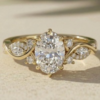Bague de fiançailles en or massif 18 carats avec diamant de laboratoire ovale de 2 carats, serti sur le côté avec des pierres en forme de feuille, certifié IGI CVD/HPHT couleur DEF
