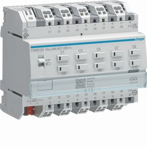 TYAS610D compatibile con l'attuatore di commutazione Hagers KNX Secure, 10 uscite, 16A AC1 230V C-load 6M - Product Image 1