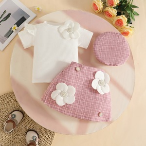 Ensemble trois pièces décontracté et respirant pour bébés filles de 0 à 3 <span class=keywords><strong>ans</strong></span> : <span class=keywords><strong>T</strong></span>-<span class=keywords><strong>shirt</strong></span> à manches courtes, jupe et béret avec motif - Product Image 5