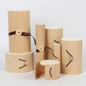 Boîte d'emballage cylindrique en bois de <span class=keywords><strong>bouleau</strong></span> à placage de peau souple, tube rond, pour bouteille de vin cadeau - Product Image 2