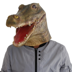 Máscara de Cabeza Completa de <span class=keywords><strong>Cocodrilo</strong></span> de Látex Color Caqui, Textura Escamosa Realista, Boca Abierta, Dientes Afilados, Suave y Cómoda, para Halloween, Cosplay y Fiestas - Product Image 1