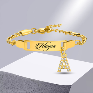 Braccialetto Personalizzato Lateefah con Nome Inciso, Ciondolo con Lettera in Zircone, <span class=keywords><strong>Gioielli</strong></span> Personalizzati in Acciaio Inossidabile per Bambini - Product Image 1