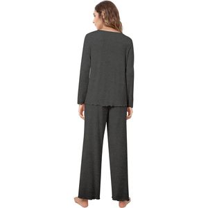Conjunto de pijama personalizado para mujer, manga larga, cuello en V, con pantalones, ropa de dormir de punto suave, conjunto cómodo de 2 piezas para mujer - Product Image 2