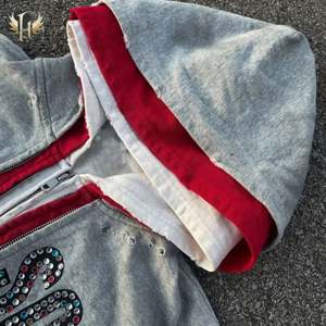 Custom Colored Rhinestone <b>Men</b> Pullover Streetwear Cropped Acid Wash Boxy Heavyweight Triple-layered Zip up <b>Hoodie</b> Manufacturers - Product Image 4