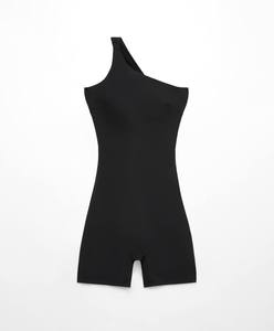 XW-FNK-6625 tuta da Yoga per Fitness <span class=keywords><strong>monospalla</strong></span> con Design corto nero modesto - Product Image 2