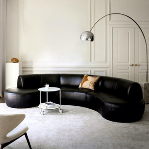 Canapé modulaire multiplace en cuir véritable courbé, style <span class=keywords><strong>Bauhaus</strong></span> nordique, durable, respirant, design modulaire, sièges spacieux - Product Image 2