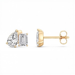 Premium Pear & <b>Emerald</b> Lab Grown Diamond <b>Stud</b> <b>Earrings</b> in 925 Sterling Silver Titanium 10K 14K 18K Gold Modern Fine Jewelry - Product Image 3