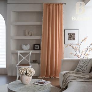 Bubaba pour rideau décoratif semi-occultant de style américain personnalisable à franges imprimées à carreaux <span class=keywords><strong>orange</strong></span> pour salon - Product Image 4