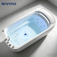 Baignoire de massage à remous en acrylique, vente directe usine, avec panneau latéral en verre, robinet cascade et éclairage LED, idéale pour hôtels et villas