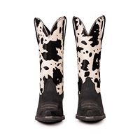 Botas Vaqueras de Cuero Genuino para Mujer, Botas Occidentales con Estampado de Vaca, Botas de Granjera Cómodas para Mujer, Zapatos de Trabajo