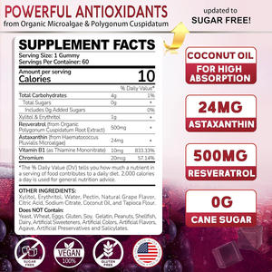 Gomme di Astaxantina Amazon TK con Resveratrolo, Vitamina B1 e Olio di Cocco, 60 Compresse (24mg per Porzione), Supporto Antiossidante, OEM, Vendita Calda - Product Image 3