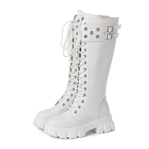 NSB036-botas para mujer hasta la rodilla con plataforma plana, botas de combate con cordones cruzados y punta redonda, <span class=keywords><strong>2021</strong></span> - Product Image 2