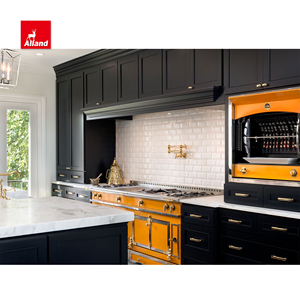 Armoire de cuisine élégante à porte perlée bleu foncé avec garde-manger à vin et tablier de ferme évier cannelé pour la construction de maisons - Product Image 2
