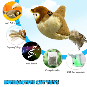 Nouveau jouet interactif pour chat 2026 : oiseau en peluche électrique intelligent rechargeable, activé par le toucher, pour stimuler votre chat - Product Image 2