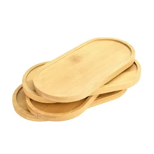 Small Round Bamboo Tray Wood Serving Plate Solid Bamboo Tea Serving Tray Cup Coaster Flower Plant Succulent Tray for Coaster