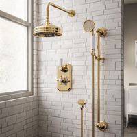 Système de douche à effet pluie Weihao en laiton brossé doré non revêtu, kit de douche mural encastré, ensemble de douche thermostatique pour salle de bain