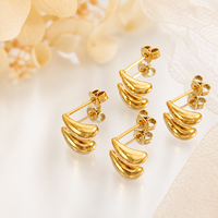 Boucles d'oreilles minimalistes en acier inoxydable 316, semi-creuses, géométriques, en forme de goutte d'eau, plaquées or 18 carats, bijoux Kaishee