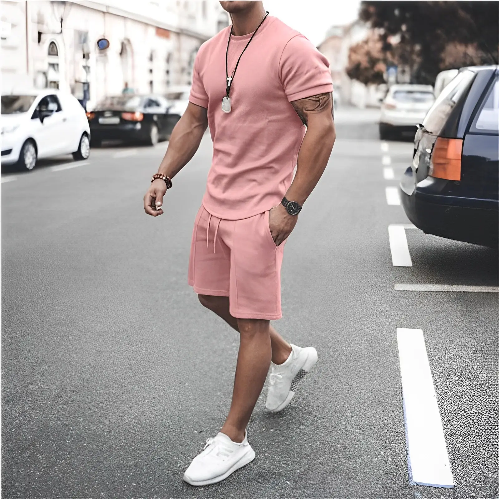 Wholesale 2 Piece Cotton Mens Summer Sets Casual Streetwear Short Sets For Men