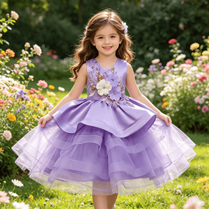 Vestido <span class=keywords><strong>de</strong></span> Lavanda para Niña Pequeña, Vestido Formal con Volantes, Traje <span class=keywords><strong>de</strong></span> Fiesta <span class=keywords><strong>de</strong></span> Cumpleaños para Bebé, Vestido <span class=keywords><strong>de</strong></span> Princesa para Niña <span class=keywords><strong>de</strong></span> las Flores en Bodas - Product Image 1
