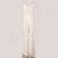 Combinaison formelle pour femme à col carré, sans manches, couleur crème unie, avec décor floral 3D, taille haute et jambes larges