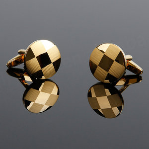 Mancuernillas Circulares con Patrón de Cruz Láser en Oro para Hombre, Gran Venta - Product Image 3