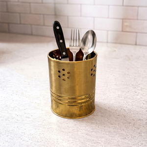 Porte-ustensiles cylindrique en métal doré, style industriel, support de rangement de cuisine, résistant à la rouille, type sur pied - Product Image 1