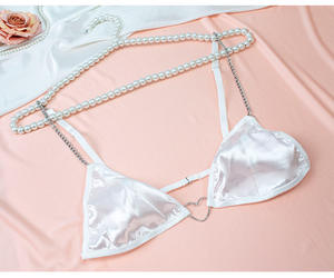 白色性感链带内衣套装缎面微型比基尼长流苏女性性感服装<span class=keywords><strong>2</strong></span>件套睡衣内衣 - Product Image 5