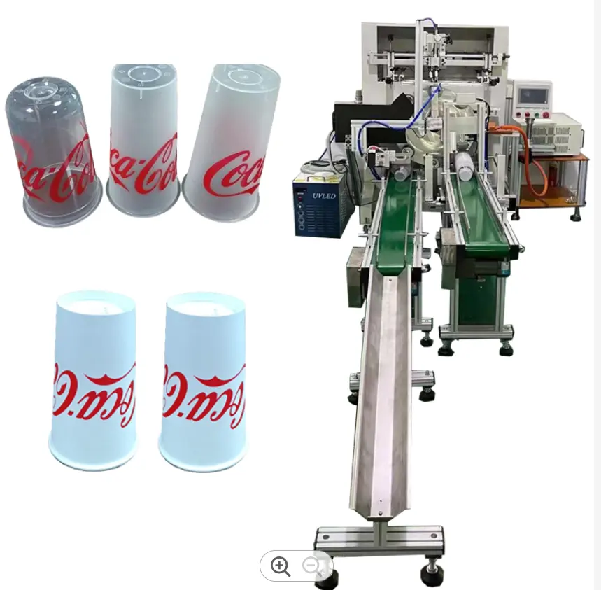 Полностью автоматический 1 цветной Трафаретный принтер с предварительно обработанной и светодиодной УФ-сушилкой для одноразовых пластиковых и бумажных чашек для чая с молоком/кофейной чашки