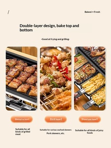 Eerste klas dubbele laag roestvrijstalen keramische emaille elektrische grill rookloze bakplaat 3-ring verwarming antiaanbaklaag voor grillen - Product Image 2