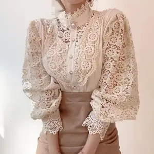 Женская кружевная блузка с длинным рукавом