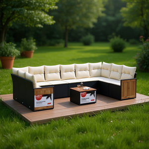 Conjunto de Sofás para Exteriores de Ratán y Madera de Teca, 6 Plazas, Resistente a la Intemperie, Muebles de Jardín de Diseño Contemporáneo - Product Image 2